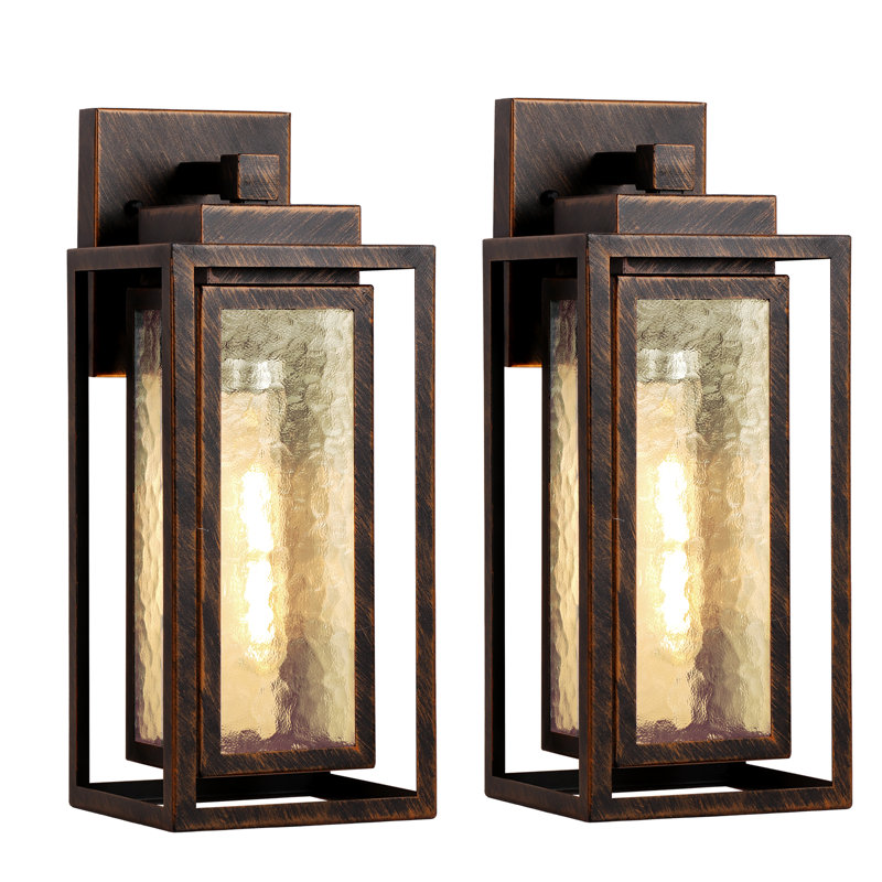 Water Ripple Outdoor Wall Lantern, Exterior Porch Light Fixture For Patio Outdoor,  No Sensor Gold-Brushed Black