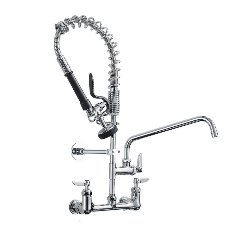 Robinet d'évier de cuisine central 8 pouces - hauteur 21 po, bec additionnel 10 po, douchette extractible, robinet en céramique, centre contemporain de style moderne, fabrication en laiton