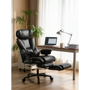 High Back Leather Reclining Office Chair with Foot Rest and Lumbar Support Ergonomic Gaming Chair with Adjustable Height and Headrest for Home Office Black