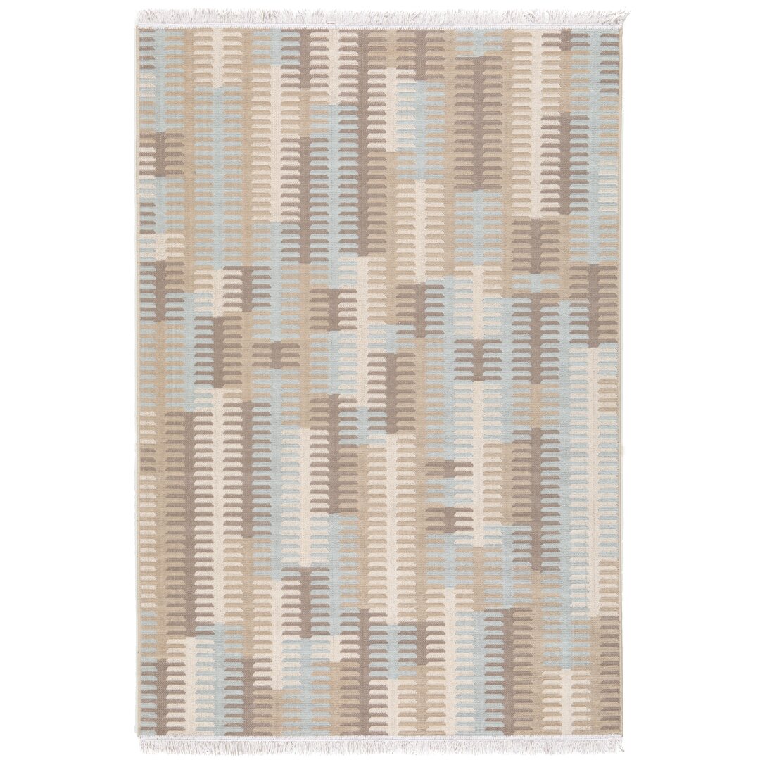 Flachgewebe-Teppich Fagan in Blau/Taupe/Creme