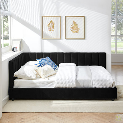 Structure de lit double capitonnée, canapé-lit avec dossier confortable et accoudoirs, lit double pour chambre à coucher, salon, velours (81 po x 60 po x 29,5 po)