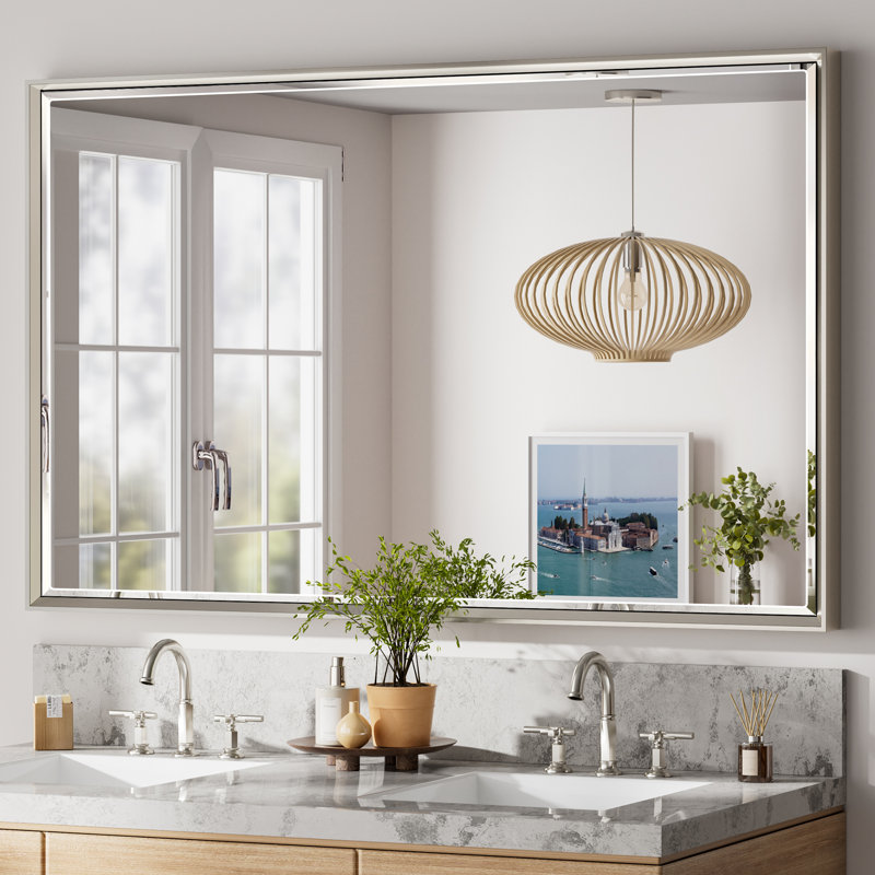 Miroir de salle de bain mural Lohoski, 30 po x 48 po, Nickel brossé