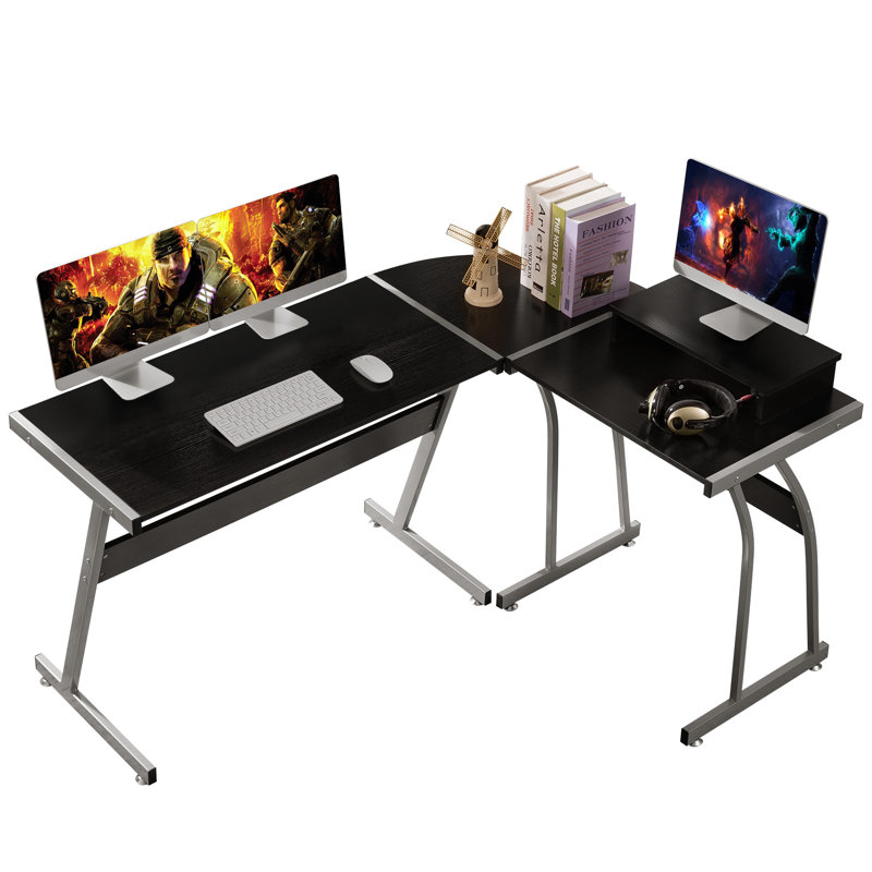 L-Shaped Metal Base Computer Desk, Silver