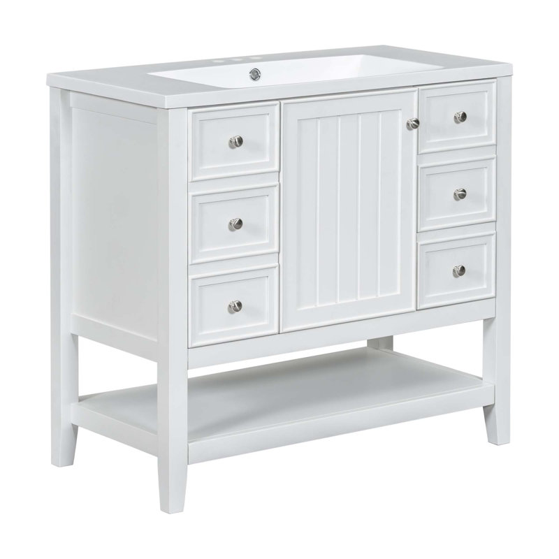 Ensemble de meuble-lavabo 36 po avec lavabo, une armoire et trois tiroirs, Blanc