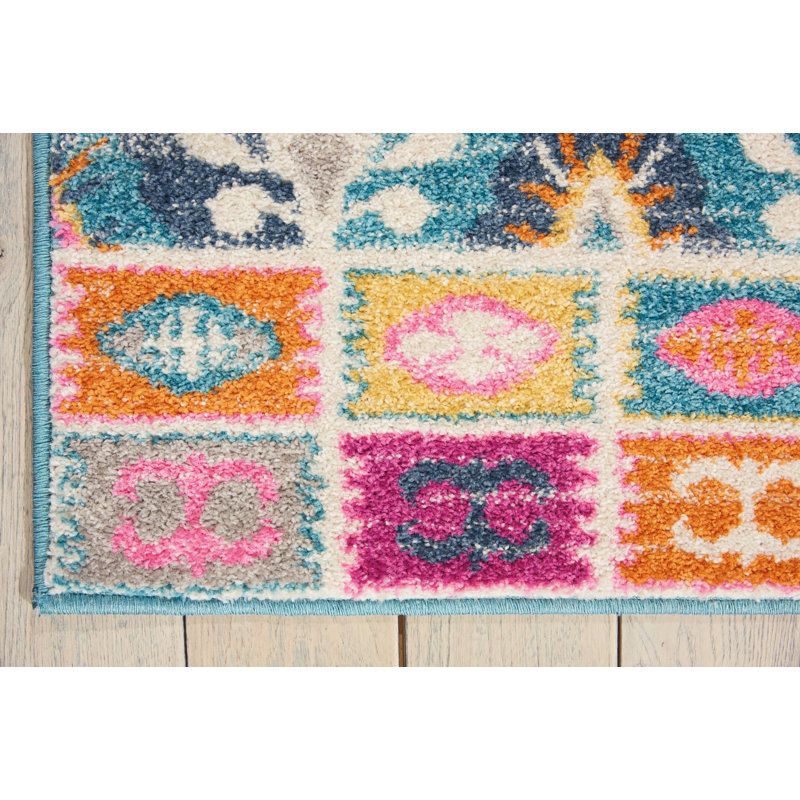 Geomar Blue/Yellow/Pink Rug, Rectangle 160 x 221cm