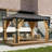 Hardtop Gazebo Double Roof With Nettings and Curtains, Aluminum Frame, Heavy Duty Galvanized Steel Outdoor Vertical Stripes Roof for Garden