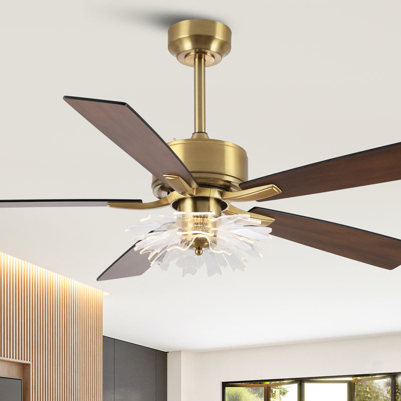 52" 6-Speed Dimmable LED Ceiling Fan with Light and Remote Control, 3 Color Lights, Reversible DC Motor, Double-Sided Wood Blades, 4"/10" Downrods