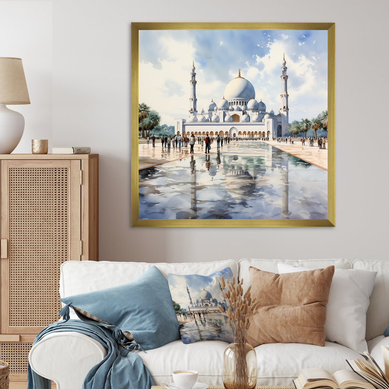 Cheik Zayed, grande mosquée, Emirats Arabes Unis II, art mural, Cadre doré simple, H 16 po x l 16 po x P 1 po