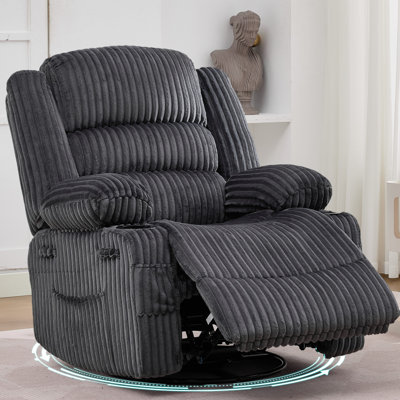 Fauteuil inclinable à bascule pivotant manuel pour adultes | Porte-gobelet à bascule pivotant à 360 ° en velours côtelé avec capacité de 350 lb et poches pour le salon et la chambre à coucher