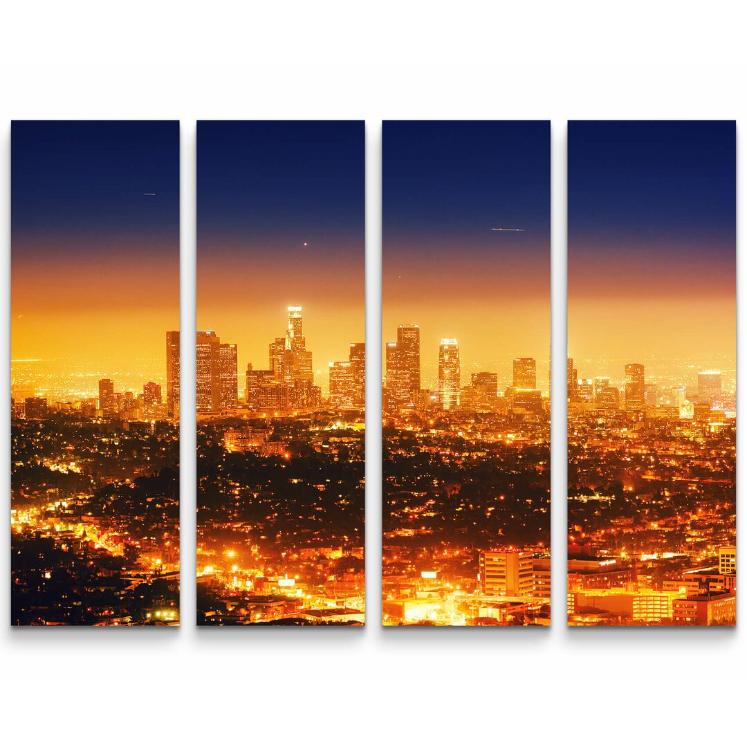 4-tlg. Leinwandbilder-Set Panorama von Los Angeles bei Nacht