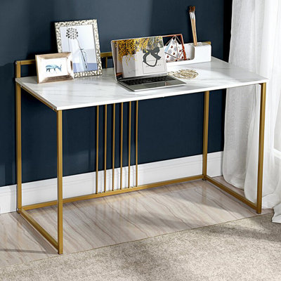 Nouvel 47.2" Industrial Style Writing Desk with Gold Finish Metal Frame