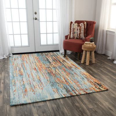 Tapis bleu en laine tissé à la machine Byler