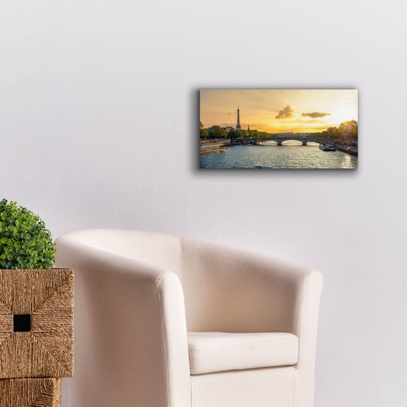 «Paris - Golden Sunset Panorama» par Epic Portfolio, art mural sur toile, H 12 po x l 24 po x P 0,75 po