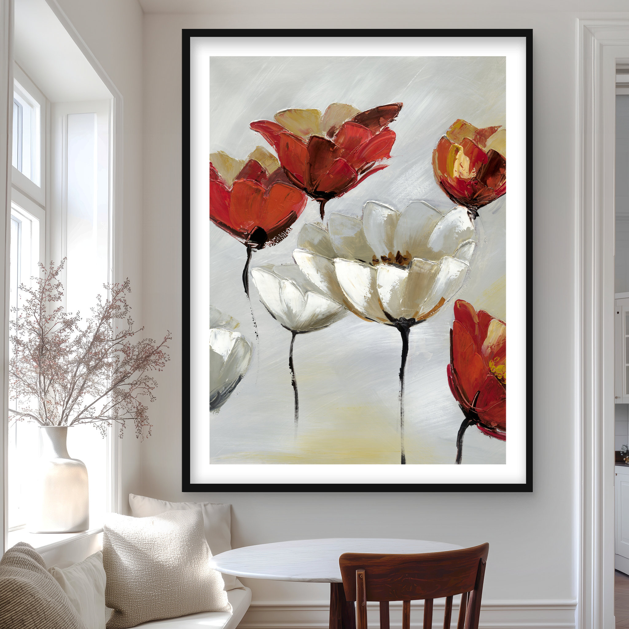 Red White Roses Abstract Lark Manor™ Abstract Red and White Flowers - Framed Botanical Print ...