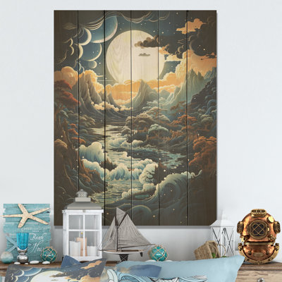 Fantasy Oceanic Dreamscape - Art sur bois de pin naturel