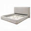 Grand lit Orion avec pied de lit à profil bas, revêtement en tissu gris
