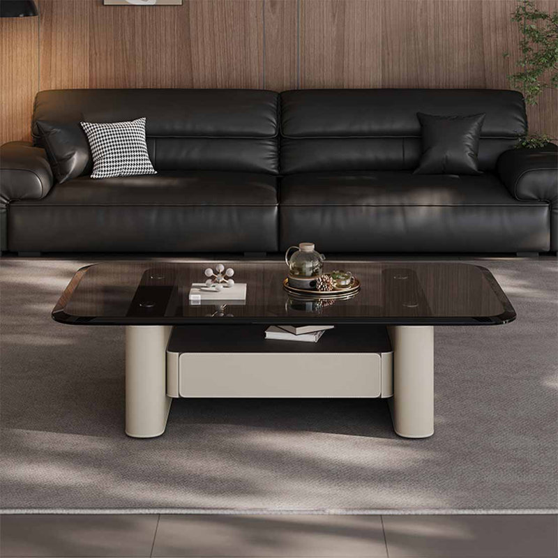 Italian rectangular tempered glass coffee table, 16.5" H x 55.1" L x 31.5" W