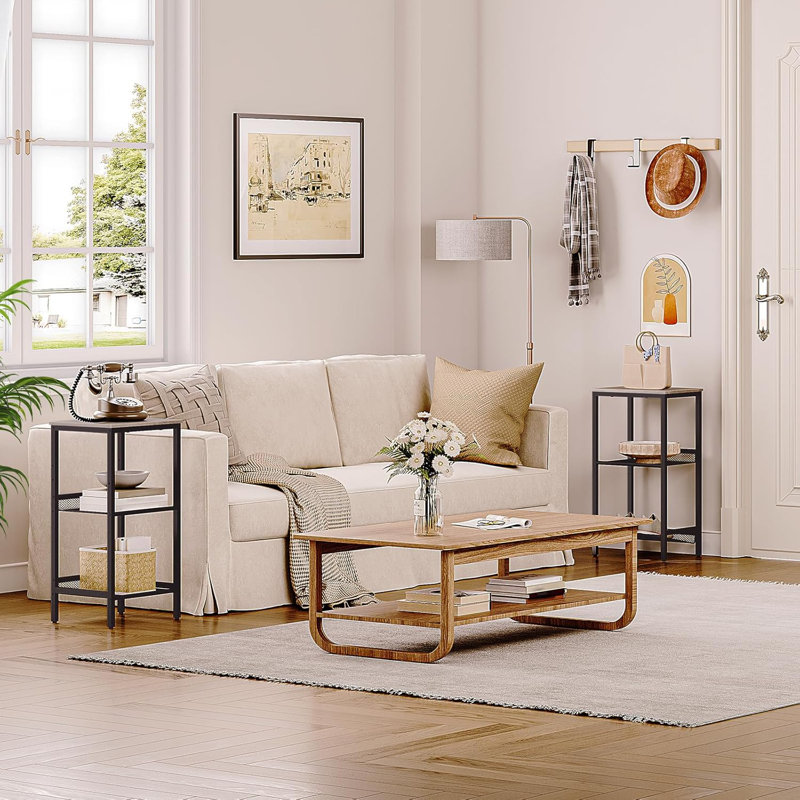 Table d'appoint industrielle à 3 niveaux avec tablettes en filet réglables, table de bout haute pour le salon, la chambre à coucher, le couloir ou le bureau, structure en métal robuste et design rustique