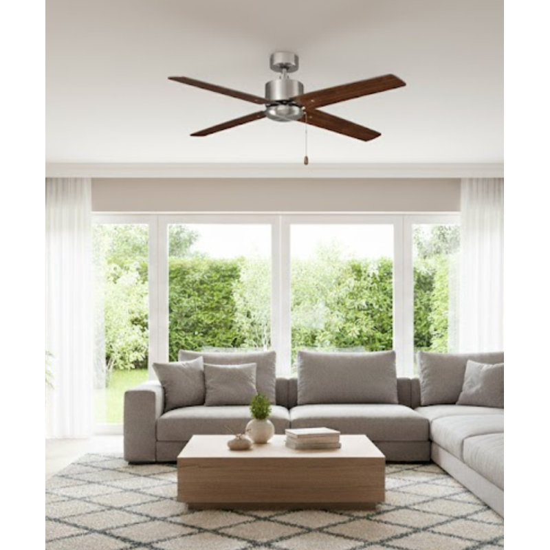 52" Aldea IV 4-Blade Ceiling Fan Brushed Nickel Finish and Walnut Blade Finish, Brushed Nickel