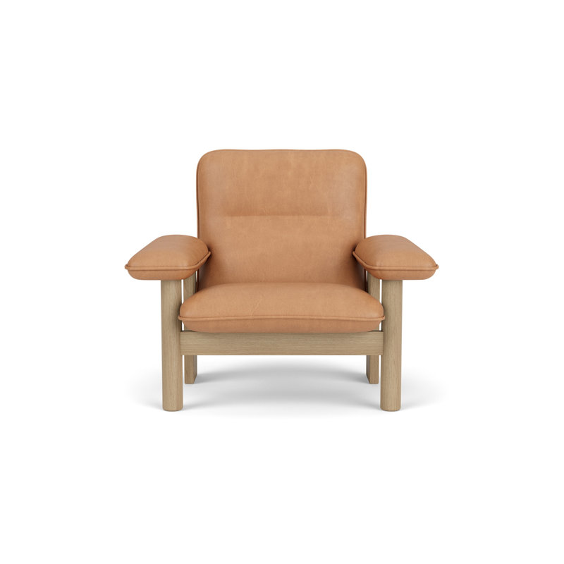 Brasilia Lounge Chair, Dunes 21004 Camel Genuine Leather, Natural Oak