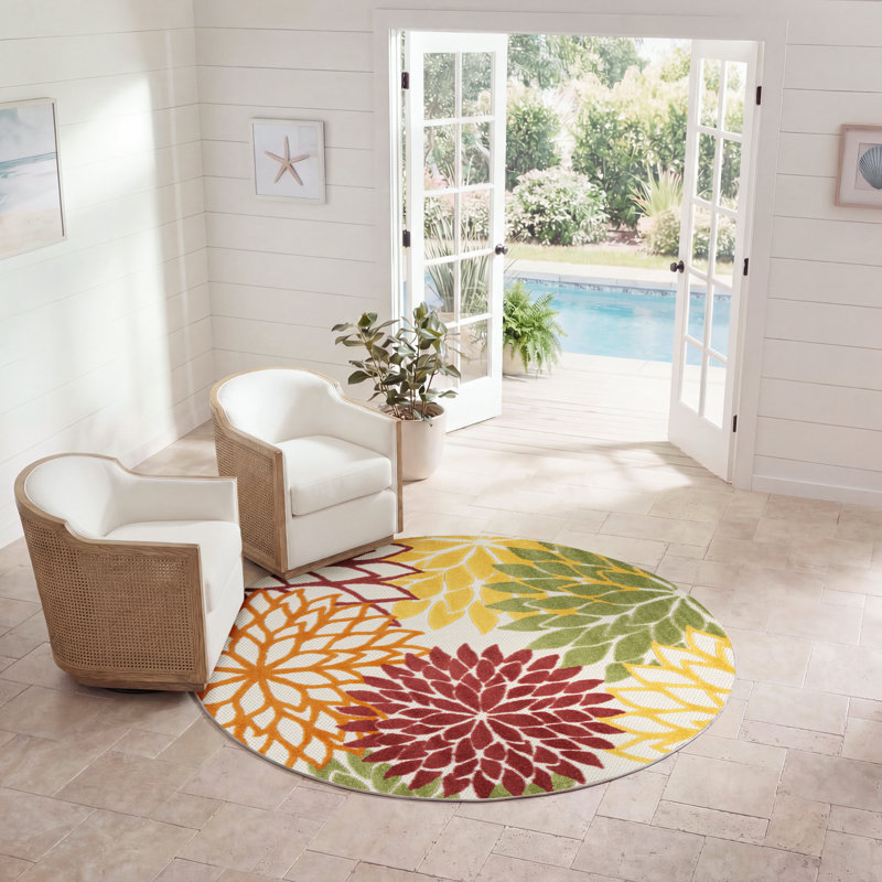 Geib Performance Floral Indoor / Outdoor Rug, Round 4'