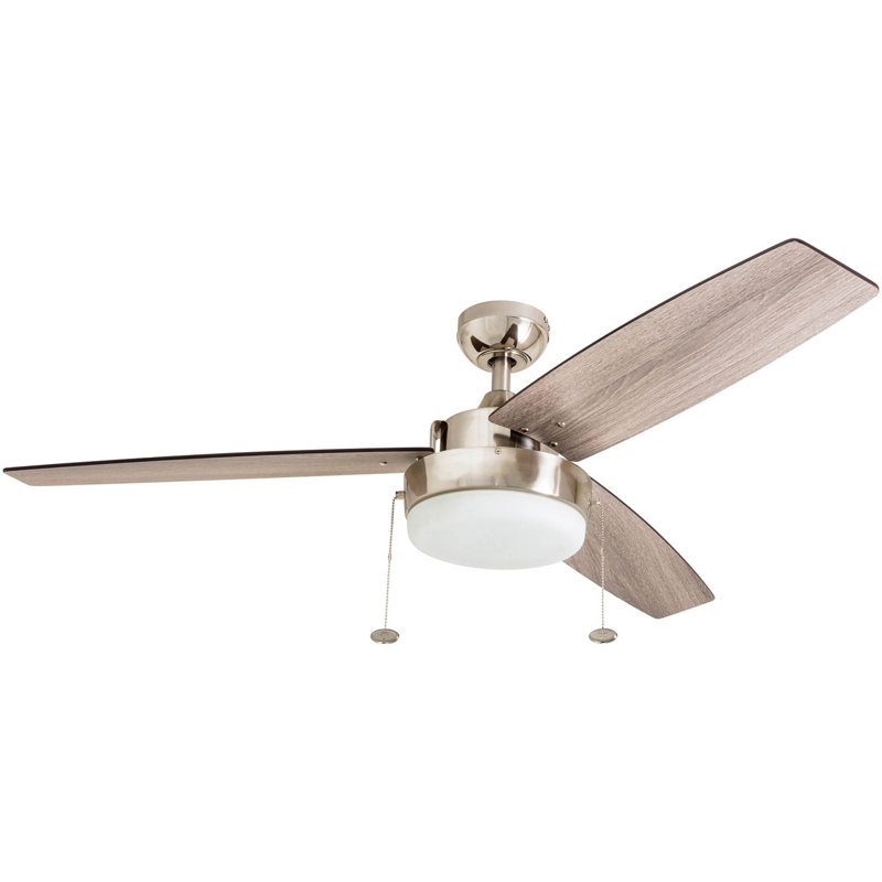 Statham 52" Ceiling Fan with LED Light, Brushed Nickel with Gray Blades