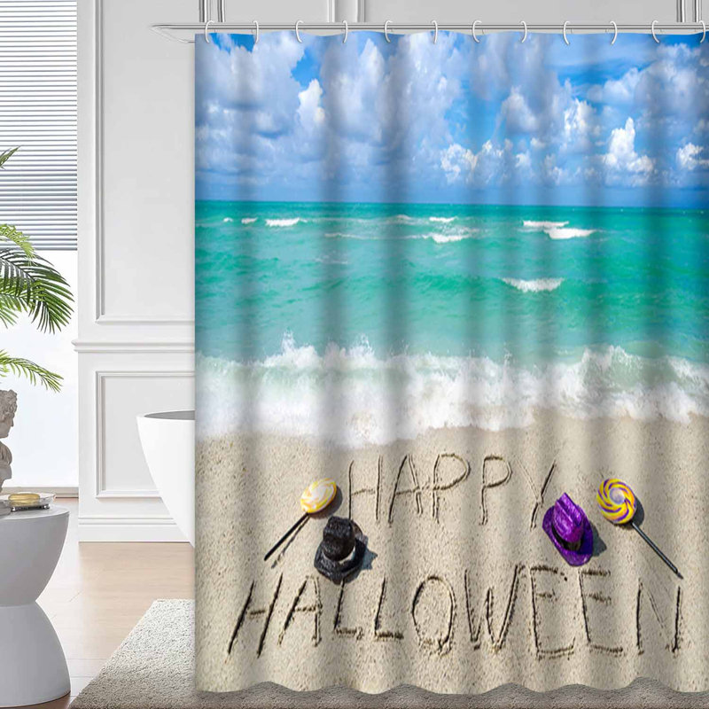 Rideau de douche Happy Halloween orange bonbon avec 12 crochets, 72" L x 78" W