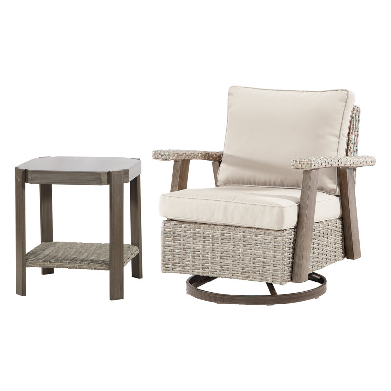 2-piece All - Weather Hand - Woven Resin Wicker 360° Swivel Patio Chair With Cushion & Outdoor Side Table Set - Perfect For Outdoor Living Makeover