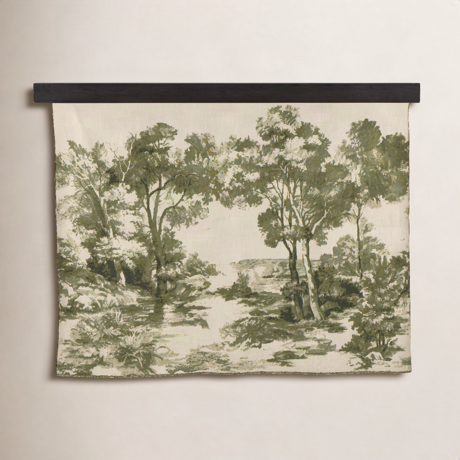 Solid Wood Wall Hanging, Smoked Black/Toile Moss