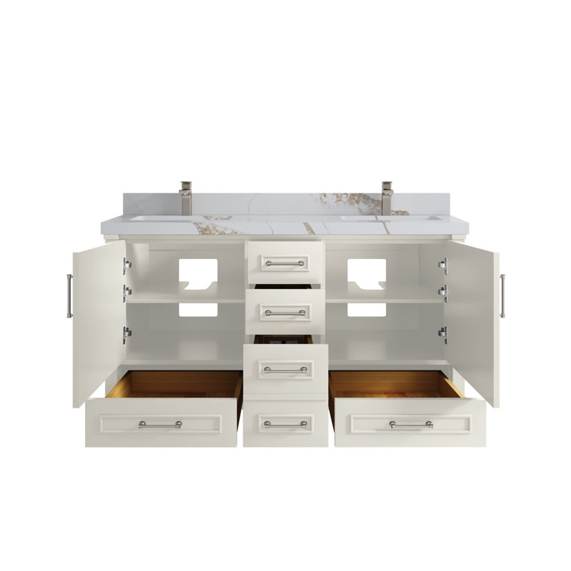 Meuble-lavabo double 60 po avec comptoir Aberdeen, Or Calacatta