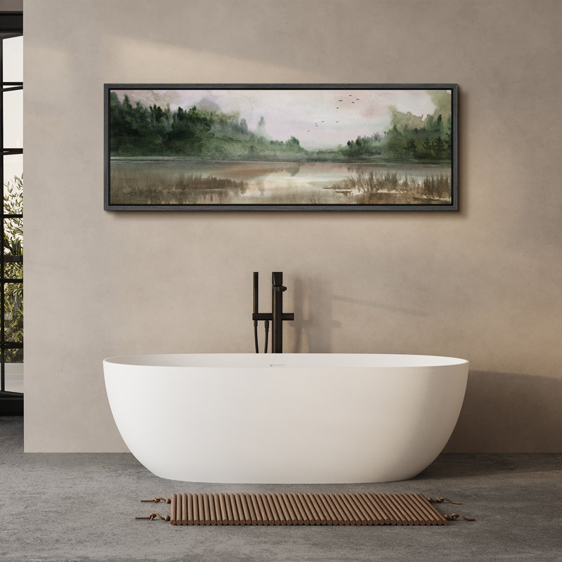 Paysage rustique, campagne tranquille, lac tranquille, H 20 po x l 60 po, Noir, noir, noir, noir