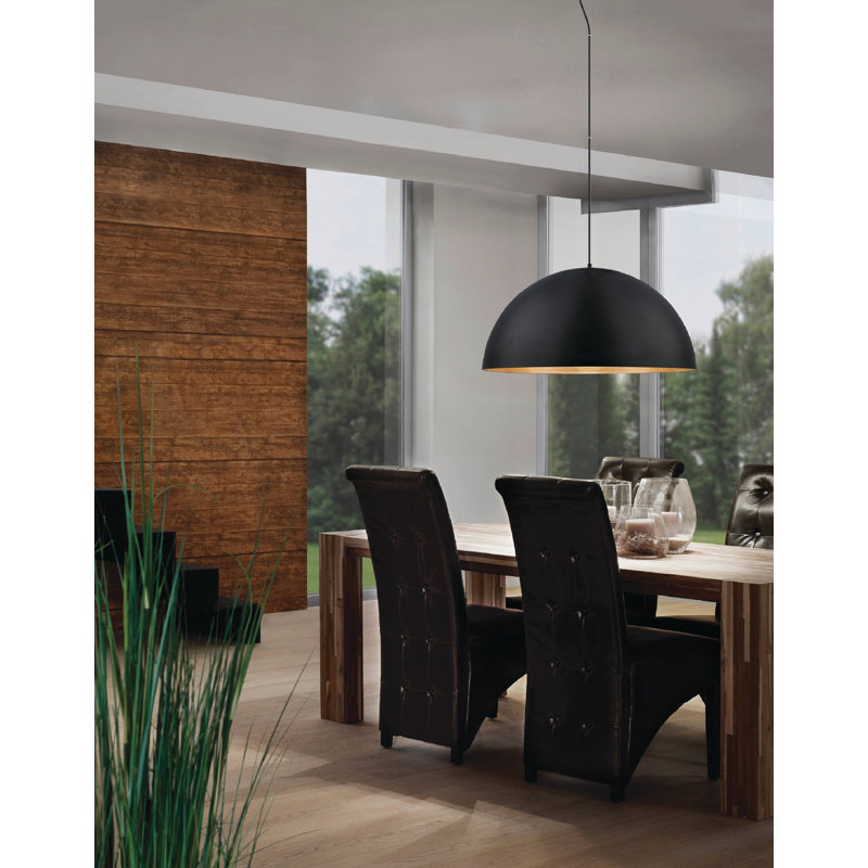 Luminaire suspendu en forme de dôme à 1 lumière DEL Arles, Noir / doré, H 15,75 po x l 6,08 po x P 6,08 po