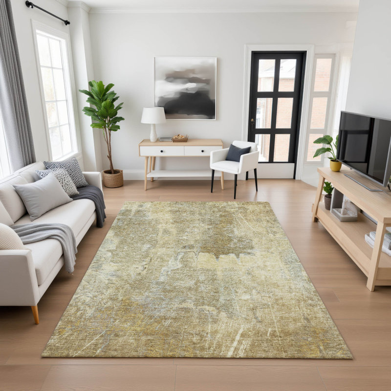 Premium Machine Washable Mayfield AMF2226 Abstract Rug, 2'6" x 3'10", Khaki