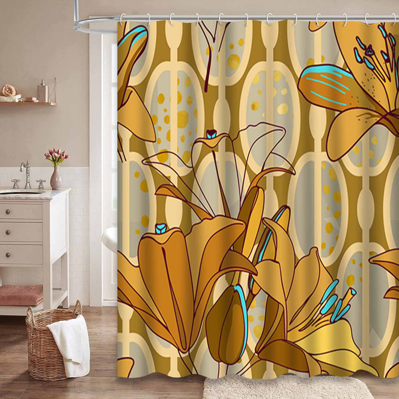 Rideau de douche imperméable à motif floral avec 12 crochets, L 72 po x l 84 po