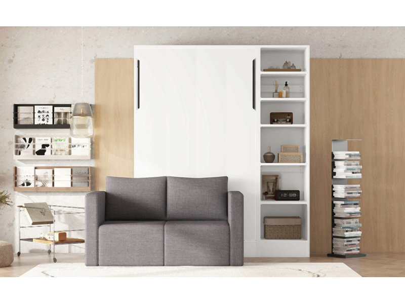 Murphy Bed Wall Bed With Sofa,With Shelves,White, Twin