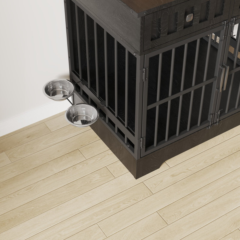 Meuble pour chien 35,1 po avec 2 tiroirs, brun et gris, Noir