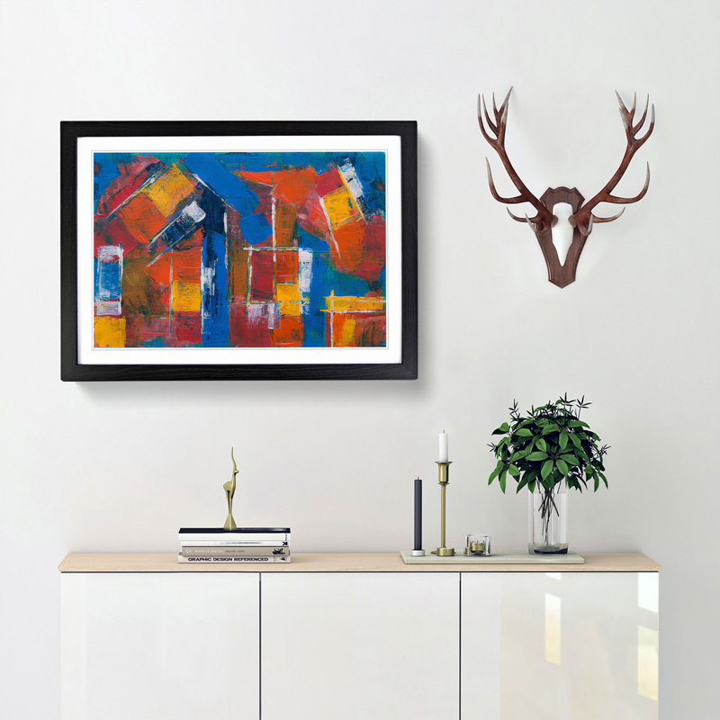 Abstract Art Painting Vol.465 by S.Johnson - Framed Print, 48cm H x 65cm W x 2cm D, Black Framed