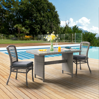 ASTI All-Weather 3 Pc Outdoor Dining Set with 30"H Dining Table with Glass Top and 2 Dining Chairs