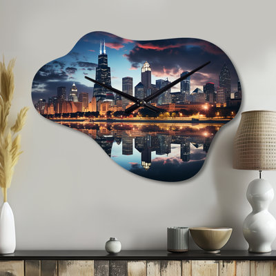 Chicago Cityscape II, horloge murale asymétrique bleue