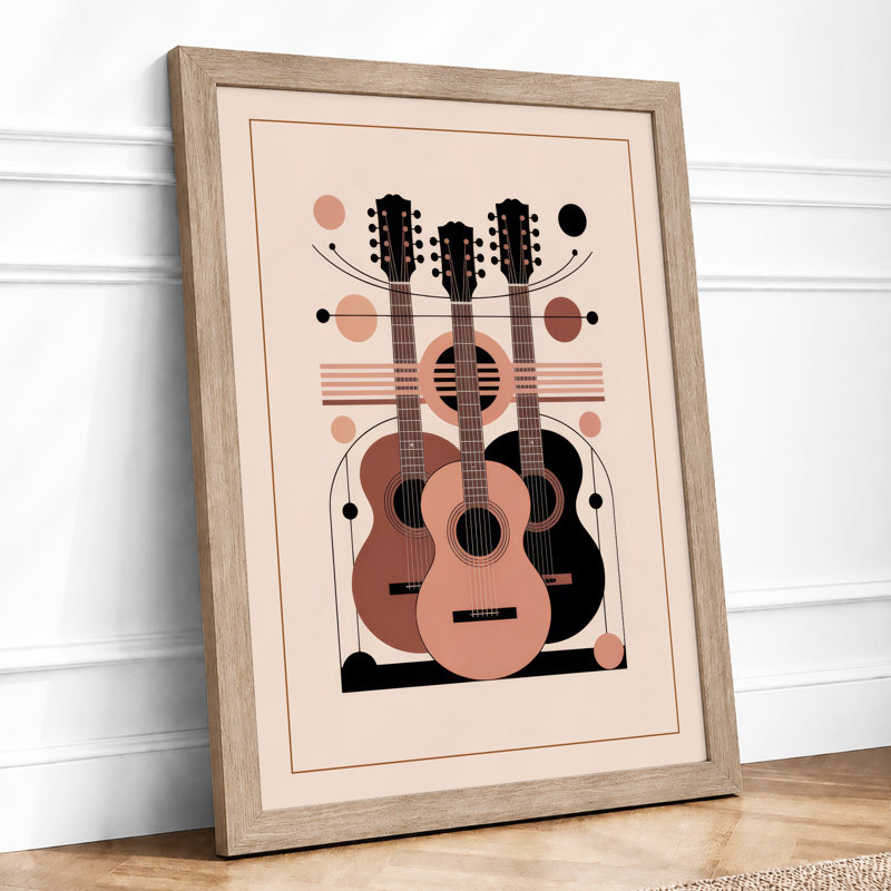 Guitar and Frequencies Modern - Framed Print, A4 - 29.7 x 21.0 cm, Oak