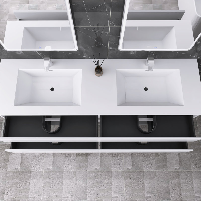 Meuble-lavabo double 70,4 po avec plateau en résine Tameisha