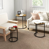 Nesting Tables Set of 3, Stackable Round Coffee Tables, Rustic Brown