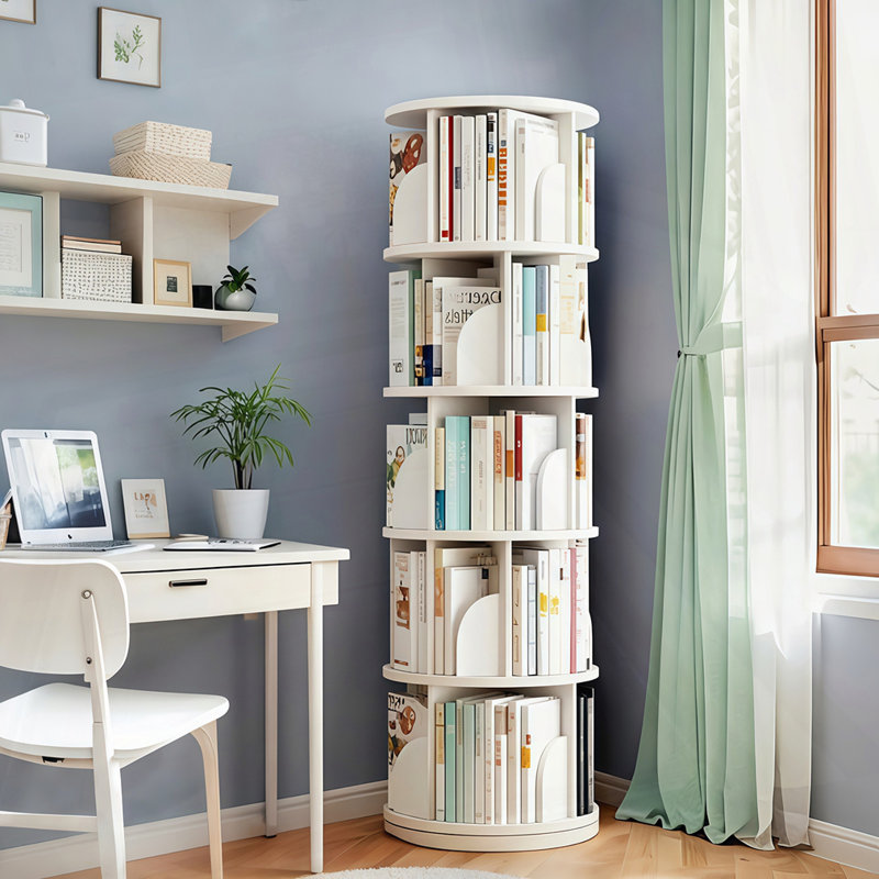 360° Display Round Spinning Bookshelf, White