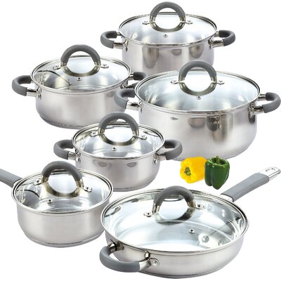 Cook N Home Kitchen Cookware Sets, 12-Piece Basic Stainless Steel Pots and Pans, Silver -  02410