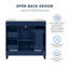 Meuble-lavabo de 91 cm (36 po) avec lavabo en céramique, structure en bois massif, portes à fermeture amortie, étagères réglables, 3 tiroirs dont un tiroir à double profondeur pour sèche-cheveux, bleu-1985234748