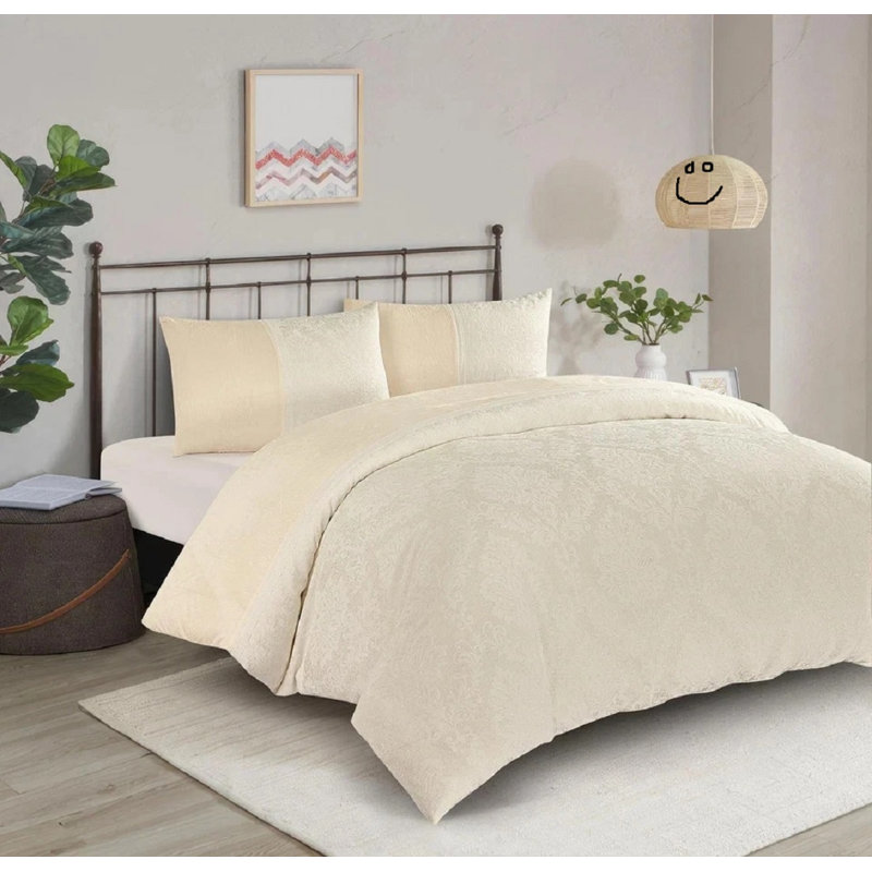 Bedding, Double Duvet Cover + 2 Standard Pillowcases, Cream Damask