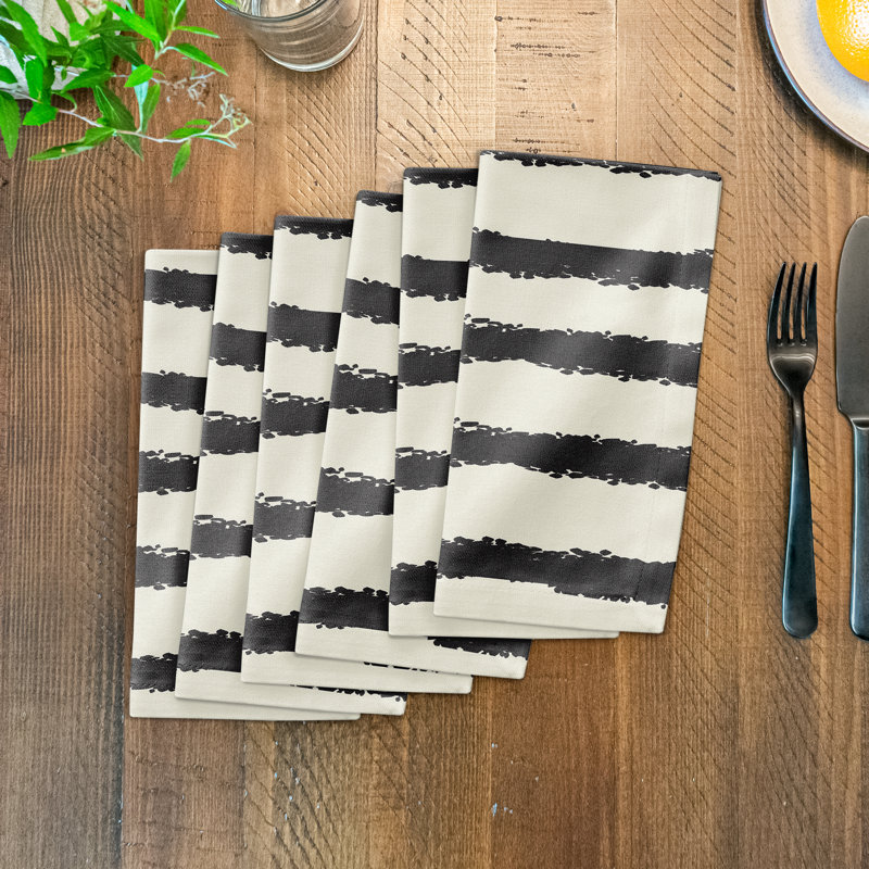 Cotton Striped Square Napkin, Cream/Black