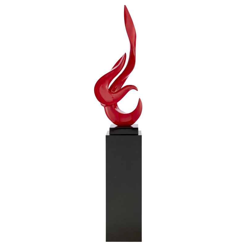 Sculpture de plancher en résine faite à la main avec base Aj Flame, Rouge / noir