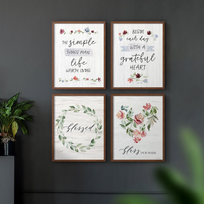 «The Simple Things», ensemble de 4 reproductions encadrées, H 44 po x l 14 po, Noyer