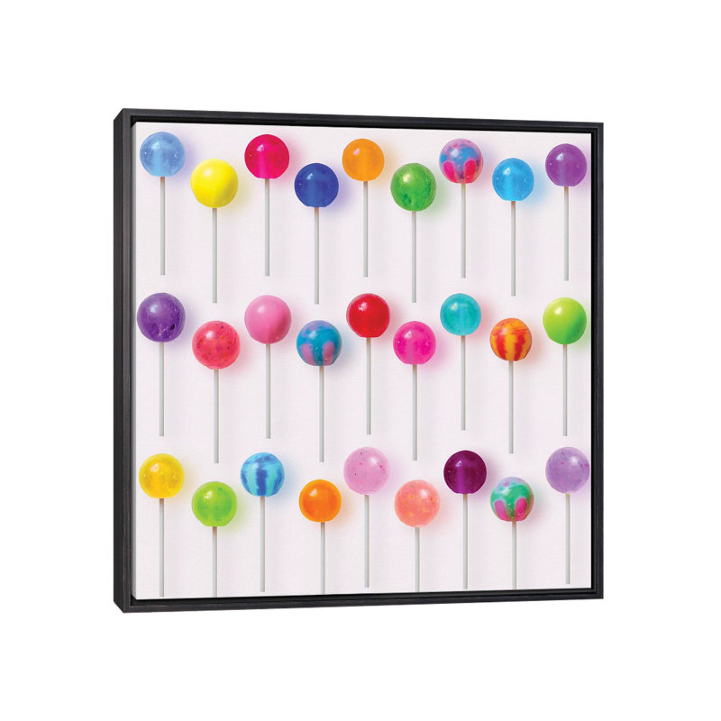 " Colourful Lollipops " by Erin Summer, No Mat, 26'' H x 26'' W x 1.5'' D, Distressed Black Framed